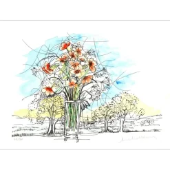 MICHEL-HENRY - Lithographie originale rehaussée "Bouquet de fleurs - 4" 25x35cm - 2015