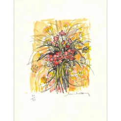 MICHEL-HENRY - Lithographie "Bouquet de fleurs" 38x28cm