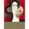 MINAUX André - Lithographie originale "Portrait de femme au fond rouge" 72x53cm