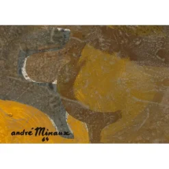 MINAUX André - Peinture originale à la gouache "Portrait de femme" 63x48cm - 1964
