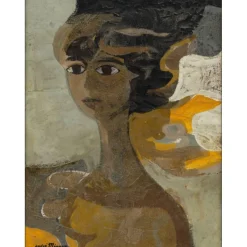 MINAUX André - Peinture originale à la gouache "Portrait de femme" 63x48cm - 1964