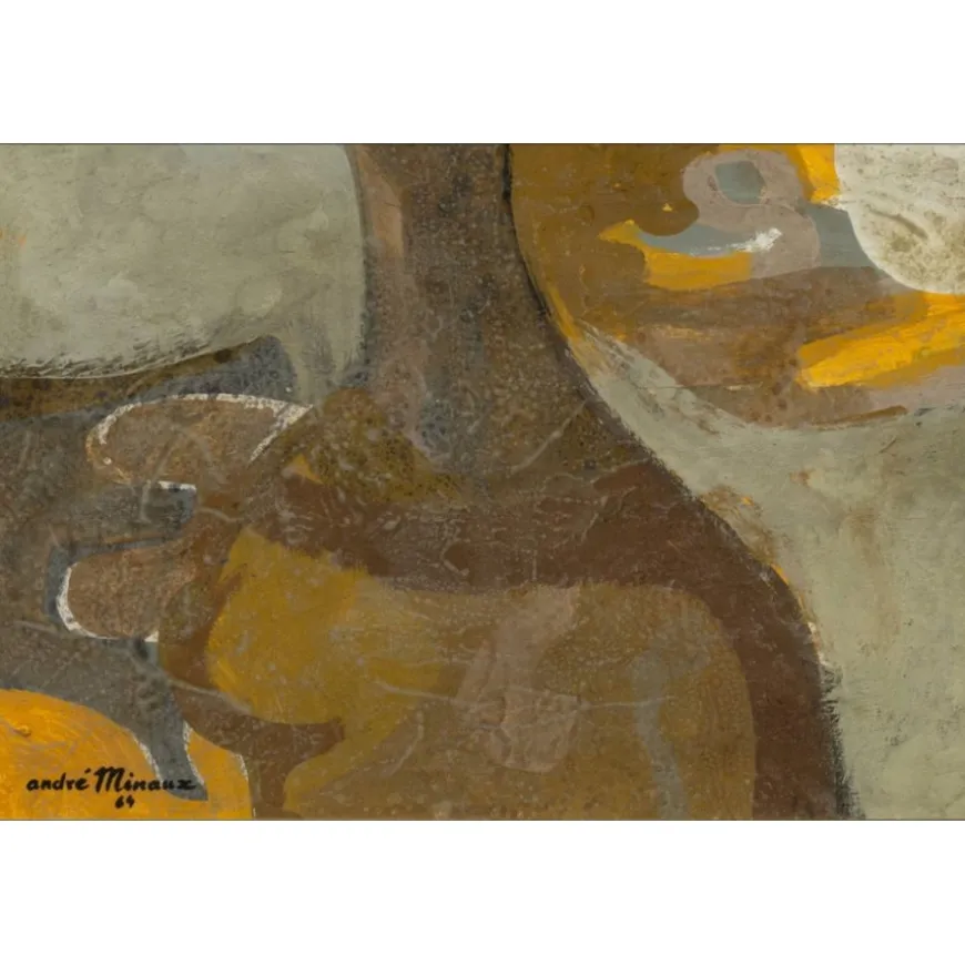 MINAUX André - Peinture originale à la gouache "Portrait de femme" 63x48cm - 1964