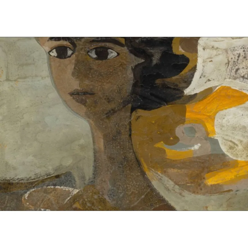 MINAUX André - Peinture originale à la gouache "Portrait de femme" 63x48cm - 1964