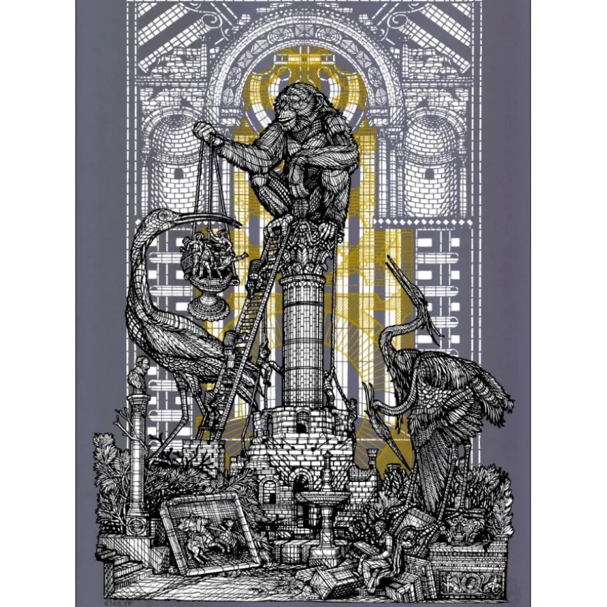 MONKEYBIRD - Sérigraphie originale avec Or 24 carats "Siméon" 70x50cm - 2020