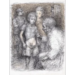 MORETTI Lucien Philippe - Lithographie originale "Chez le docteur" 54x38cm - 1975