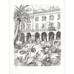 MORETTI Lucien Philippe - Lithographie originale "Enfants à Nice" 54x38cm - 1975