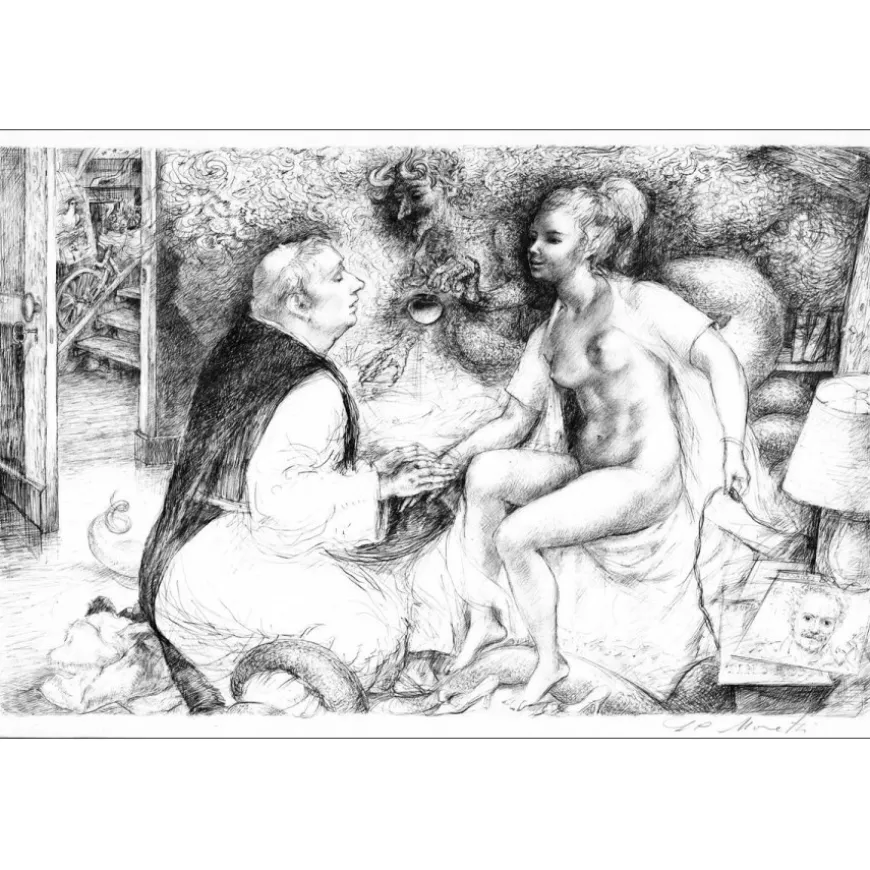 MORETTI Lucien Philippe - Lithographie originale "Le Curé" 35x54cm