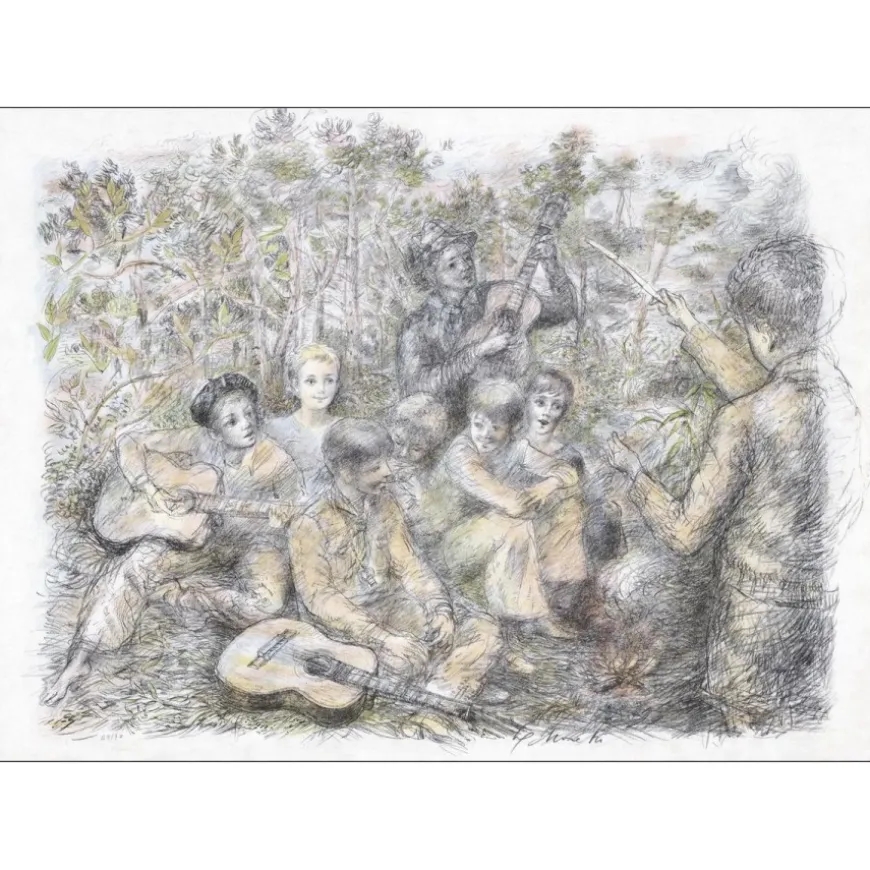 MORETTI Lucien Philippe - Lithographie originale "Musique en campagne" 54x76cm - 1975