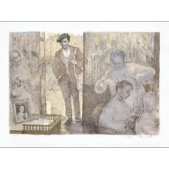 MORETTI Lucien Philippe - Lithographie originale "Chez le coiffeur" 54x76cm - 1975