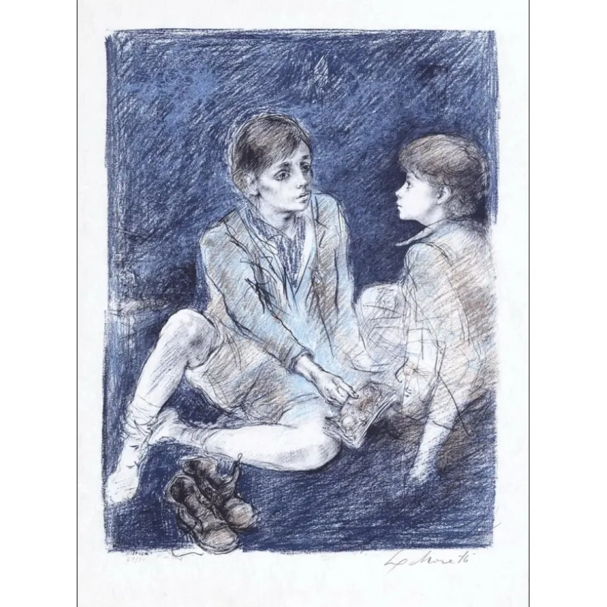 MORETTI Lucien Philippe - Lithographie originale "Les deux amis" 54x38cm - 1975