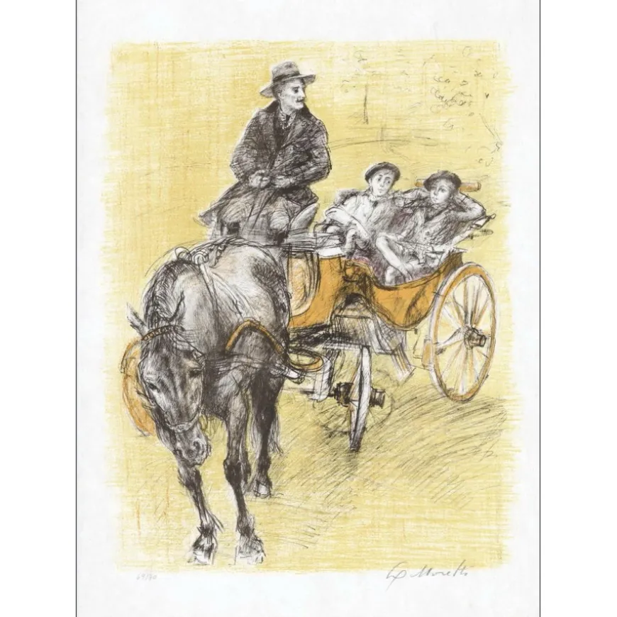 MORETTI Lucien Philippe - Lithographie originale "Promenade en calèche" 54x38cm - 1975