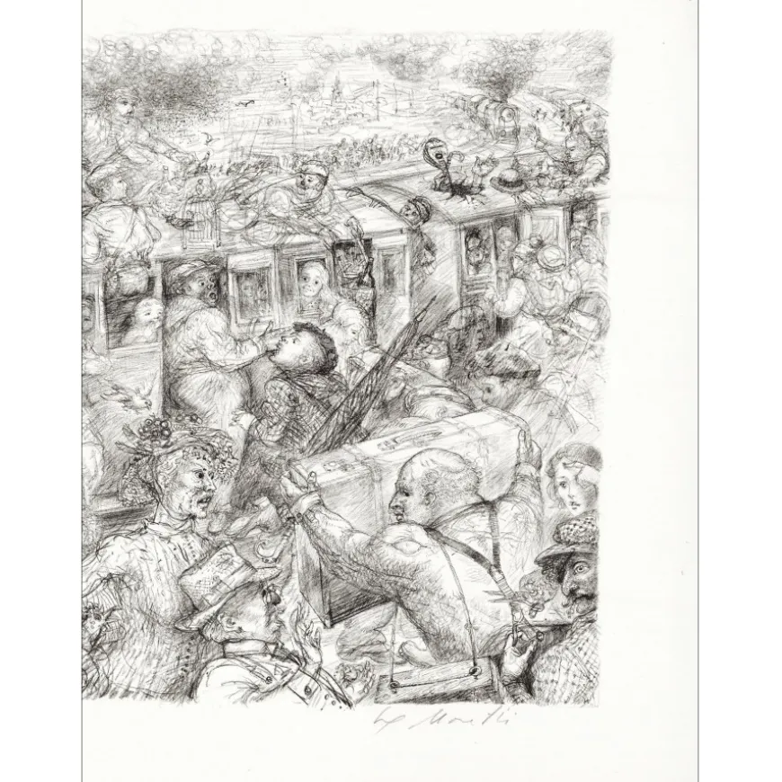 MORETTI Lucien Philippe - Lithographie originale "Le train" 54x76cm - 1975