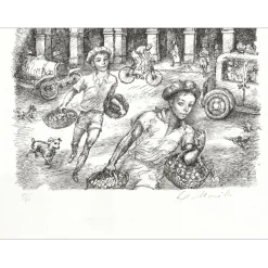 MORETTI Lucien Philippe - Lithographie originale "Enfants à Nice" 54x38cm - 1975