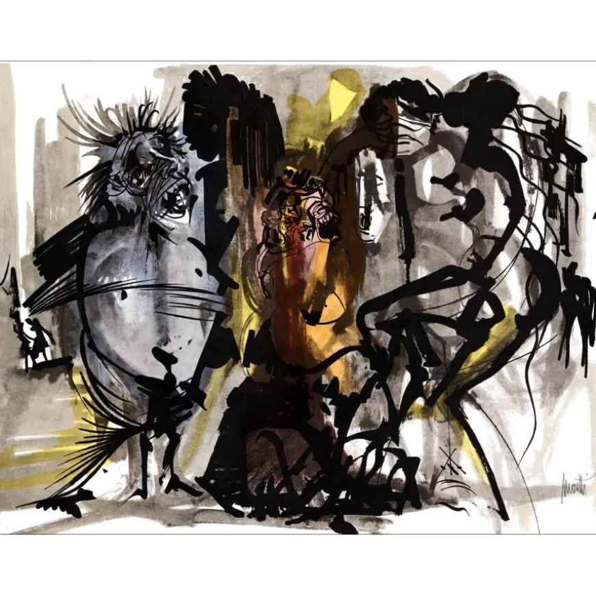 MORETTI Raymond - Lithographie originale "La rue Saint Denis 18" 50x65cm - 1974