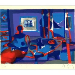 MOULY Marcel - Lithographie originale "Le salon" 16x20cm