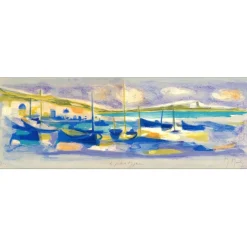 MOULY Marcel - Lithographie originale "Le port de Mykonos" 15x43cm