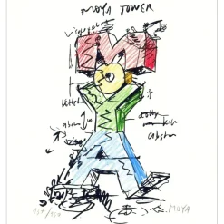 MOYA Patrick - Sérigraphie rehaussée "Moya Tower" 30x27cm - 2011