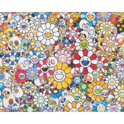 MURAKAMI Takashi - Sérigraphie "Skulls and flowers" 69x53cm - 2013