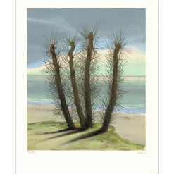 NOLOT Pierre - Lithographie originale "Arbres en bord de mer" - 72x56cm - 1974