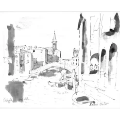 OUDOT Roland - Dessin original à l’aquarelle  "Paysage de Venise, Chioggia" 25x32cm