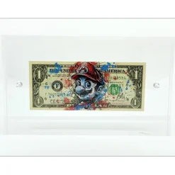 PAZBLANDINA - Dessin original sur Dollar $ "Mario" 6,6x15,6cm - 2025