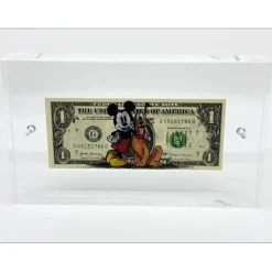 PAZBLANDINA - Dessin original sur Dollar $ "Mickey et Pluto" 6,6x15,6cm - 2024