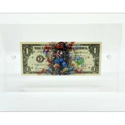 PAZBLANDINA - Dessin original sur Dollar $ "Mario Rainbow" 6,6x15,6cm - 2025