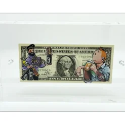 PAZBLANDINA - Dessin original sur Dollar $ "Tintin et Capitaine Haddock - 2" 6,6x15,6cm - 2025