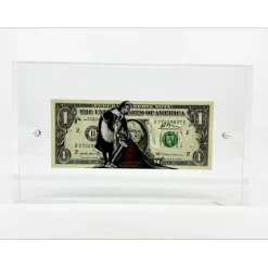 PAZBLANDINA - Dessin original sur Dollar $ "Banksy" 6,6x15,6cm - 2024