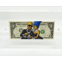 PAZBLANDINA - Dessin original sur Dollar $ "Homer & Marge Simpson" 6,6x15,6cm - 2025
