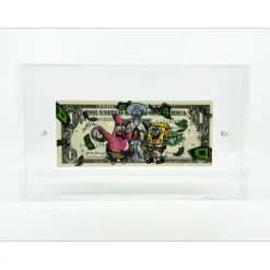 PAZBLANDINA - Dessin original sur Dollar $ "Bob l'éponge" 6,6x15,6cm - 2024