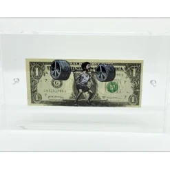 PAZBLANDINA - Dessin original sur Dollar $ "Peace Weight" 6,6x15,6cm - 2025