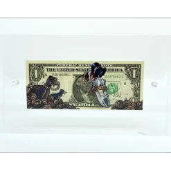 PAZBLANDINA - Dessin original sur Dollar $ "Picsou plongeant" 6,6x15,6cm - 2025