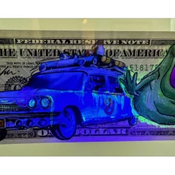 PAZBLANDINA - Dessin original sur Dollar $ "Ghostbuster" 6,6x15,6cm - 2024