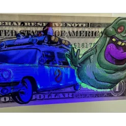 PAZBLANDINA - Dessin original sur Dollar $ "Ghostbuster" 6,6x15,6cm - 2024