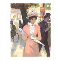 PELTRIAUX Bernard - Lithographie originale "Élégante au parapluie" 75x54cm