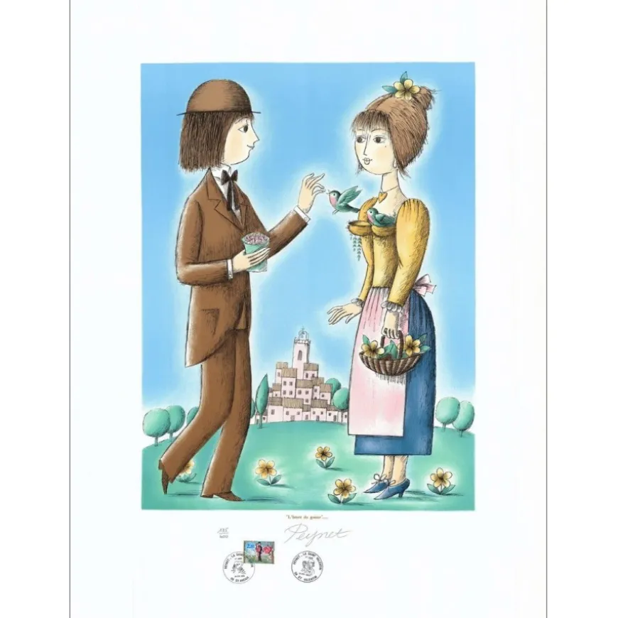 PEYNET Raymond - Lithographie originale "L'heure du goûter" 76x56cm - 1985