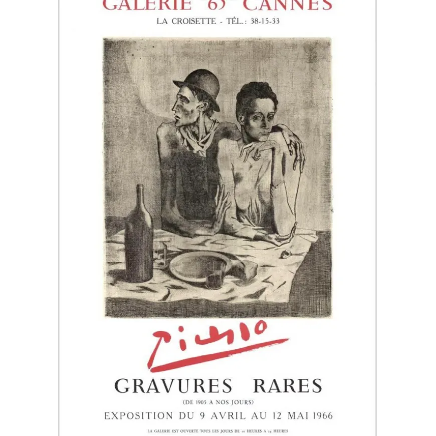 PICASSO Pablo - Affiche originale "Gravures rares, Galerie 65 Cannes" 76x53cm - 1966