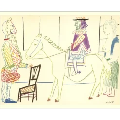 PICASSO Pablo - Lithographie en couleur "La Comédie Humaine 31.1.54. VII" 26x35cm