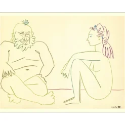 PICASSO Pablo - Lithographie en couleur "La Comédie Humaine 27.1.54. XIV" 26x35cm