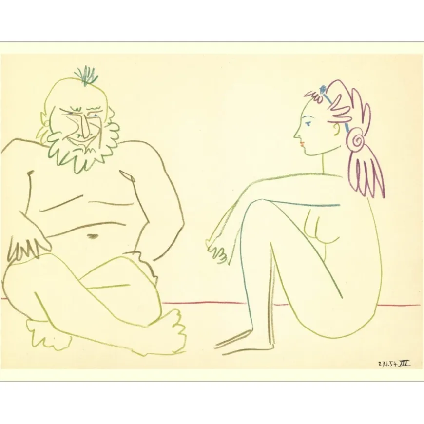 PICASSO Pablo - Lithographie en couleur "La Comédie Humaine 27.1.54. XIV" 26x35cm