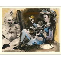 PICASSO Pablo - Lithographie en couleur "La Comédie Humaine 26.1.54" 26x35cm