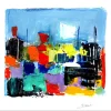 PICOT Jean-Claude - Dessin original à la gouache "Les bateaux 3" 15x15cm