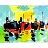 PICOT Jean-Claude - Dessin original à la gouache "Les bateaux 4" 13x18cm