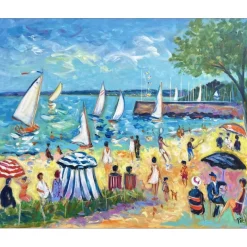 PICOT Jean-Claude - Huile sur Toile "Plage à Carnac" 50x61cm (12F)