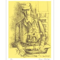 PIERRE-HENRY - Lithographie originale "Homme et bateau" 32x25cm - 1971