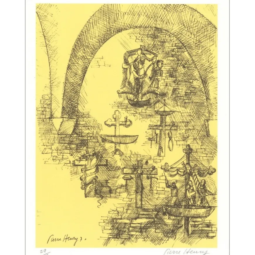 PIERRE-HENRY - Lithographie originale "Composition" 32x25cm - 1971