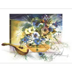 POULET Raymond - Lithographie originale "Bouquet à la mandoline" 30x42cm
