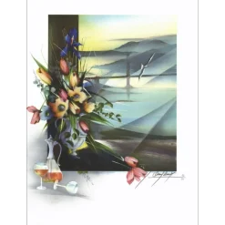 POULET Raymond - Lithographie originale "Bouquet au Golden Gate" 52x37cm
