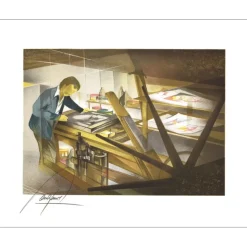 POULET Raymond - Lithographie originale "Le Lithographe dans l'atelier" 46x57cm